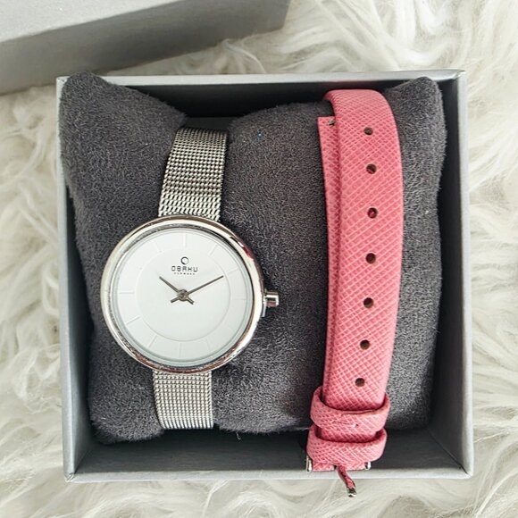 NIB Obaku Denmark Ladies Watch- Silver/Pink Band main image 4